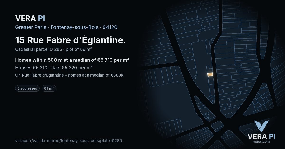 15 Rue Fabre d'Églantine, Fontenay-sous-Bois at night – the plot lit, the parcels around coloured by the prices near them