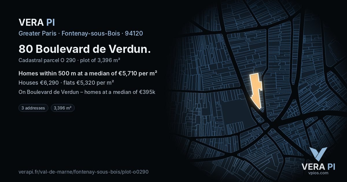 80 Boulevard de Verdun, Fontenay-sous-Bois at night – the plot lit, the parcels around coloured by the prices near them