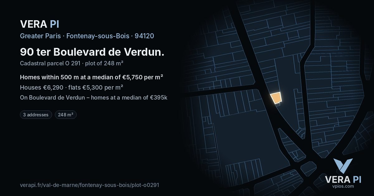 90 ter Boulevard de Verdun, Fontenay-sous-Bois at night – the plot lit, the parcels around coloured by the prices near them