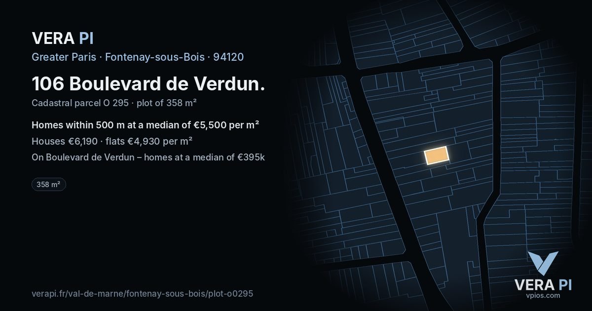 106 Boulevard de Verdun, Fontenay-sous-Bois at night – the plot lit, the parcels around coloured by the prices near them