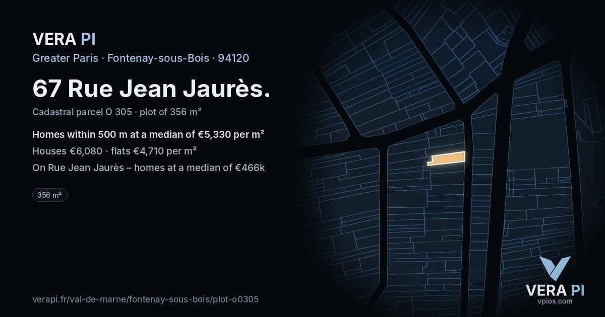 67 Rue Jean Jaurès, Fontenay-sous-Bois at night – the plot lit, the parcels around coloured by the prices near them