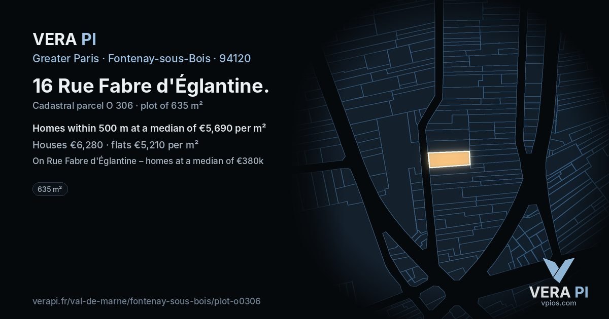 16 Rue Fabre d'Églantine, Fontenay-sous-Bois at night – the plot lit, the parcels around coloured by the prices near them