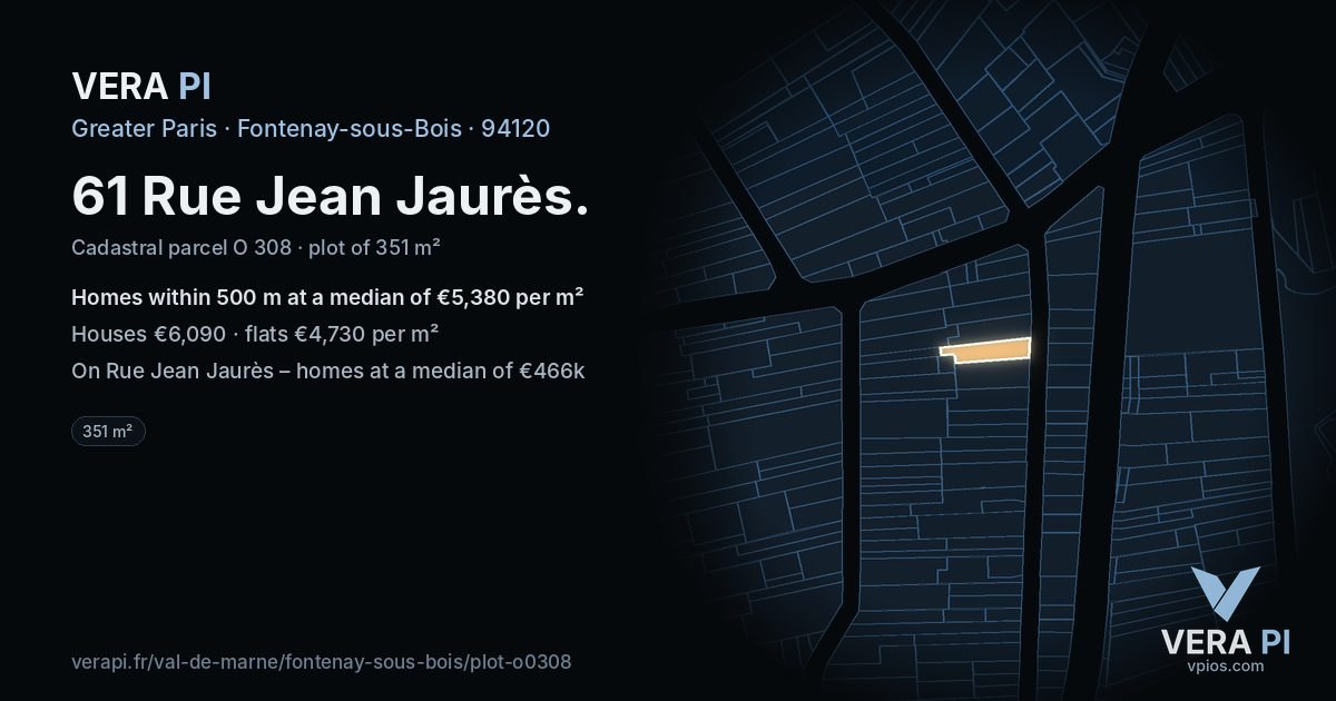 61 Rue Jean Jaurès, Fontenay-sous-Bois at night – the plot lit, the parcels around coloured by the prices near them