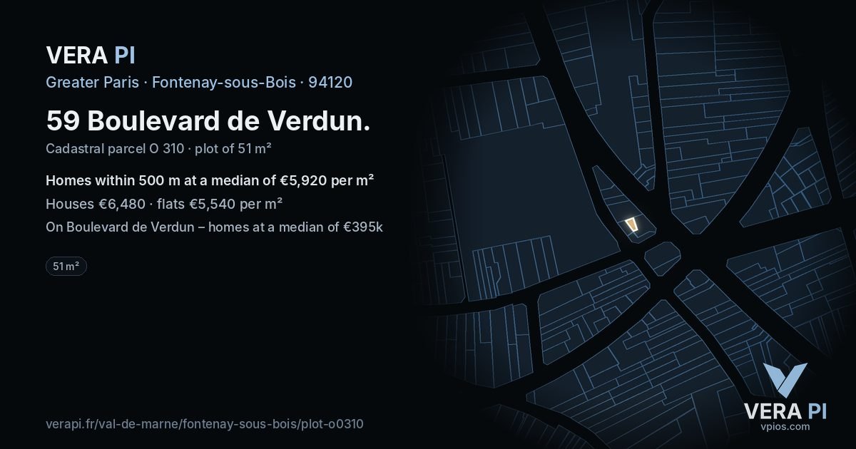 59 Boulevard de Verdun, Fontenay-sous-Bois at night – the plot lit, the parcels around coloured by the prices near them