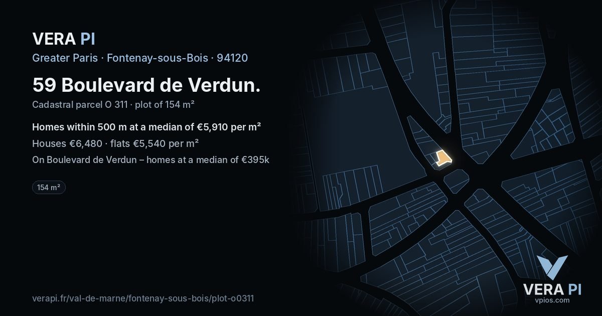 59 Boulevard de Verdun, Fontenay-sous-Bois at night – the plot lit, the parcels around coloured by the prices near them