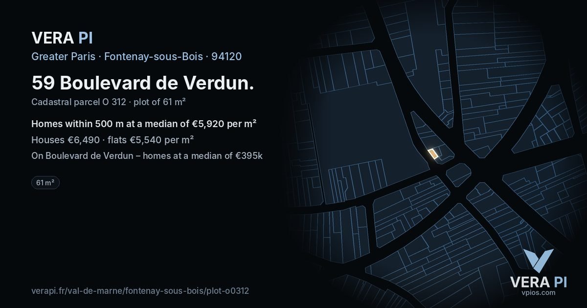 59 Boulevard de Verdun, Fontenay-sous-Bois at night – the plot lit, the parcels around coloured by the prices near them