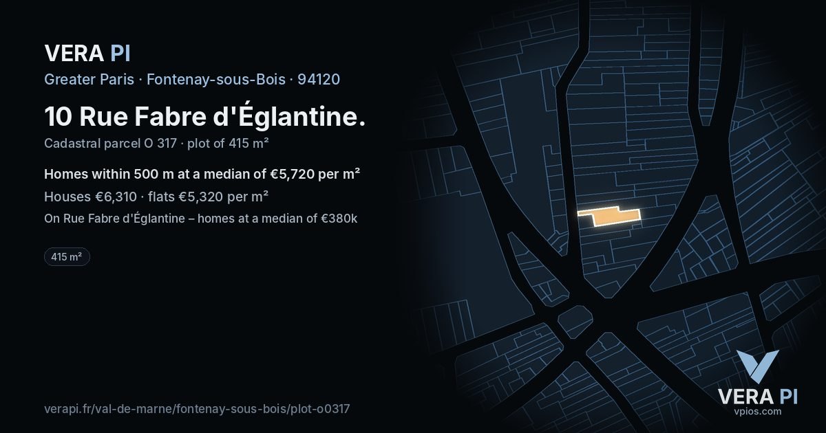 10 Rue Fabre d'Églantine, Fontenay-sous-Bois at night – the plot lit, the parcels around coloured by the prices near them