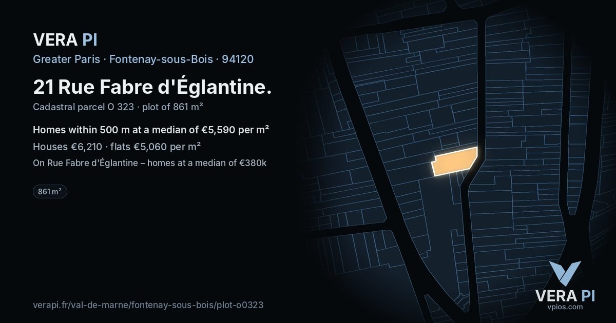 21 Rue Fabre d'Églantine, Fontenay-sous-Bois at night – the plot lit, the parcels around coloured by the prices near them