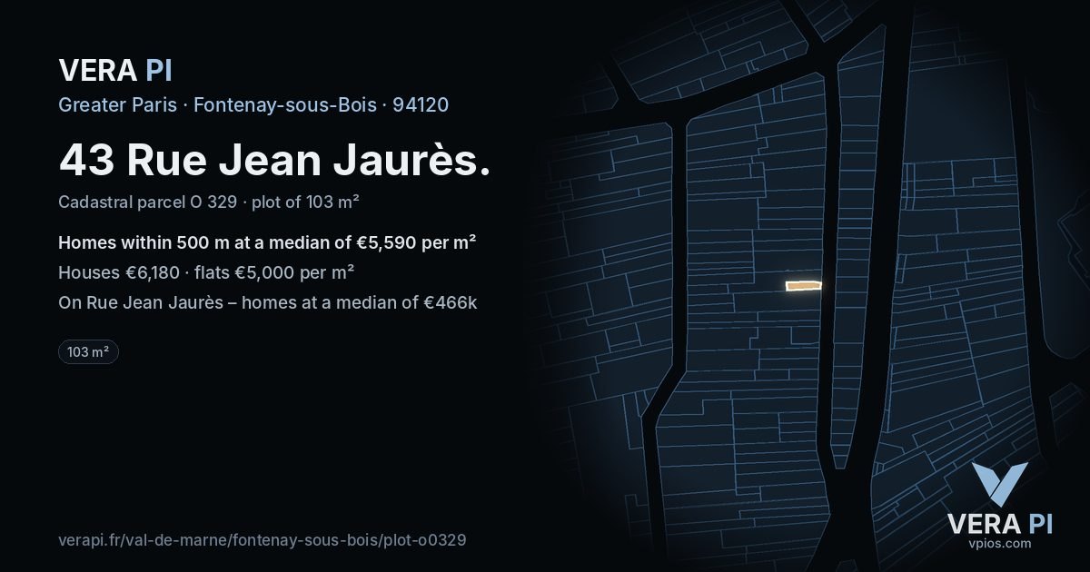 43 Rue Jean Jaurès, Fontenay-sous-Bois at night – the plot lit, the parcels around coloured by the prices near them