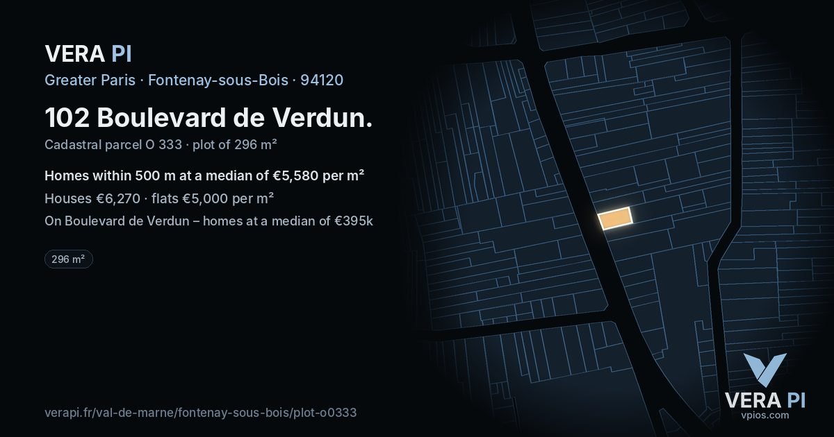 102 Boulevard de Verdun, Fontenay-sous-Bois at night – the plot lit, the parcels around coloured by the prices near them