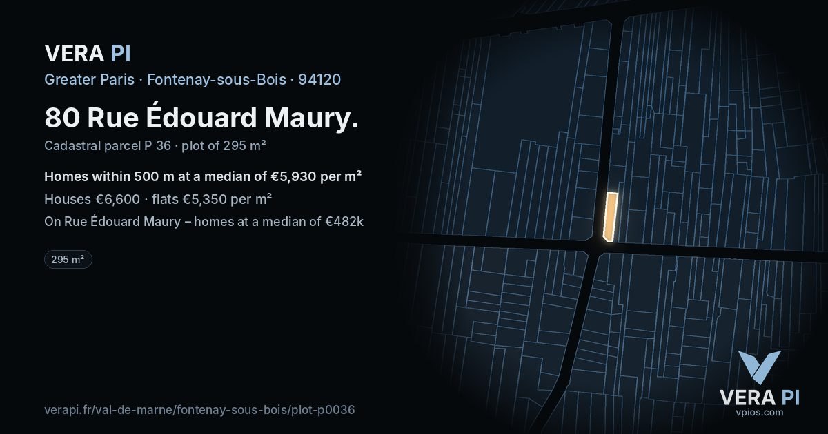 80 Rue Édouard Maury, Fontenay-sous-Bois at night – the plot lit, the parcels around coloured by the prices near them