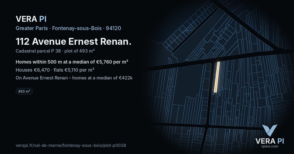 112 Avenue Ernest Renan, Fontenay-sous-Bois at night – the plot lit, the parcels around coloured by the prices near them