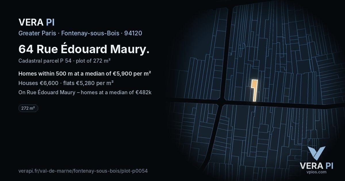 64 Rue Édouard Maury, Fontenay-sous-Bois at night – the plot lit, the parcels around coloured by the prices near them