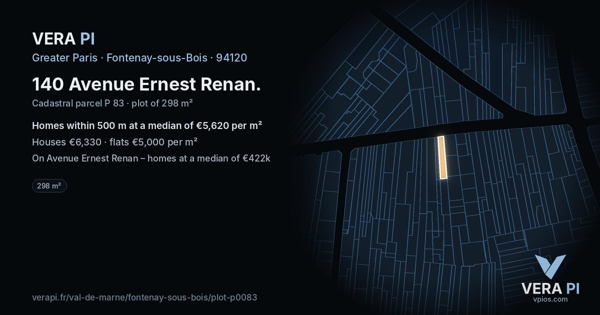 140 Avenue Ernest Renan, Fontenay-sous-Bois at night – the plot lit, the parcels around coloured by the prices near them