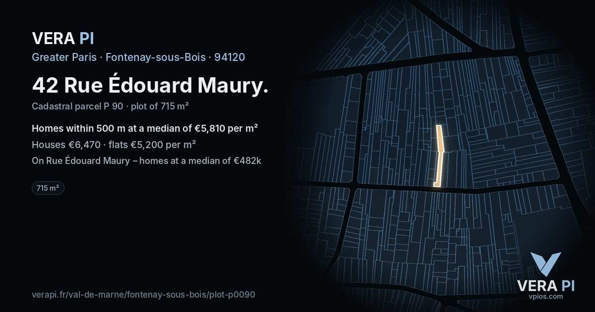 42 Rue Édouard Maury, Fontenay-sous-Bois at night – the plot lit, the parcels around coloured by the prices near them