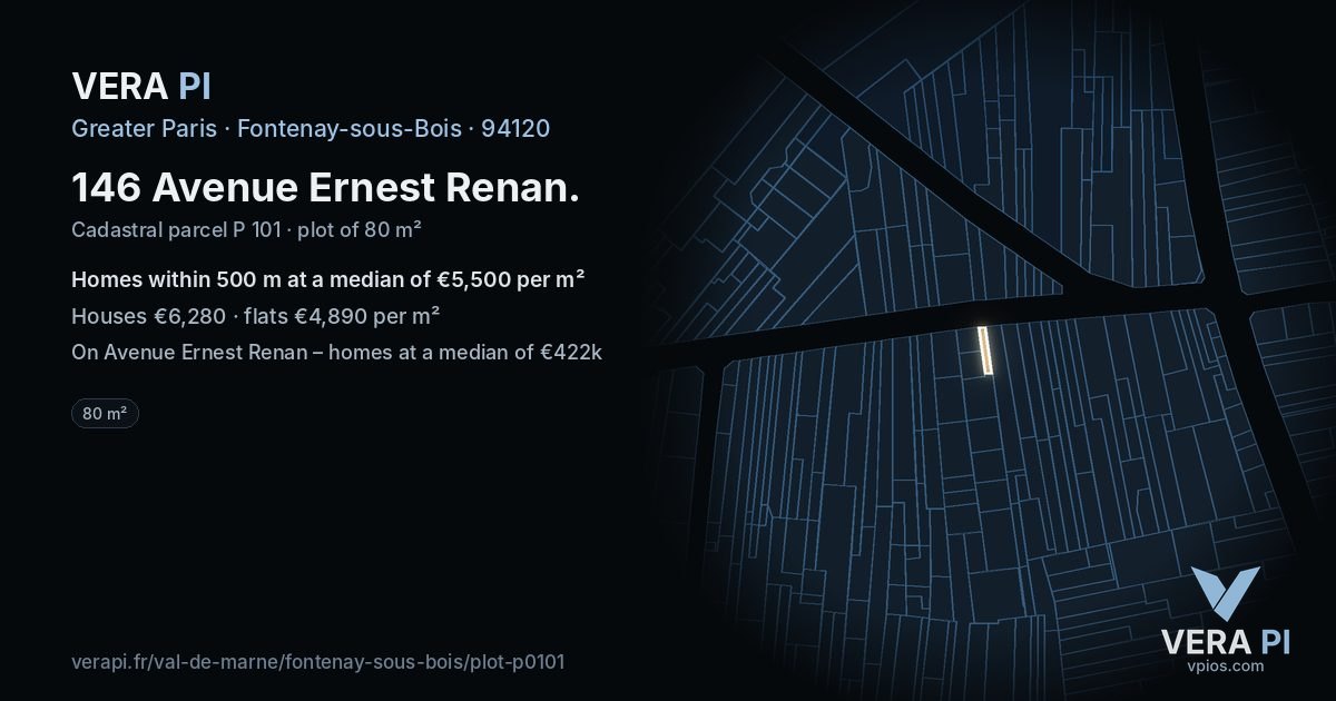 146 Avenue Ernest Renan, Fontenay-sous-Bois at night – the plot lit, the parcels around coloured by the prices near them