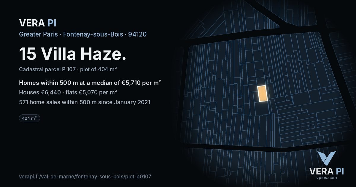15 Villa Haze, Fontenay-sous-Bois at night – the plot lit, the parcels around coloured by the prices near them