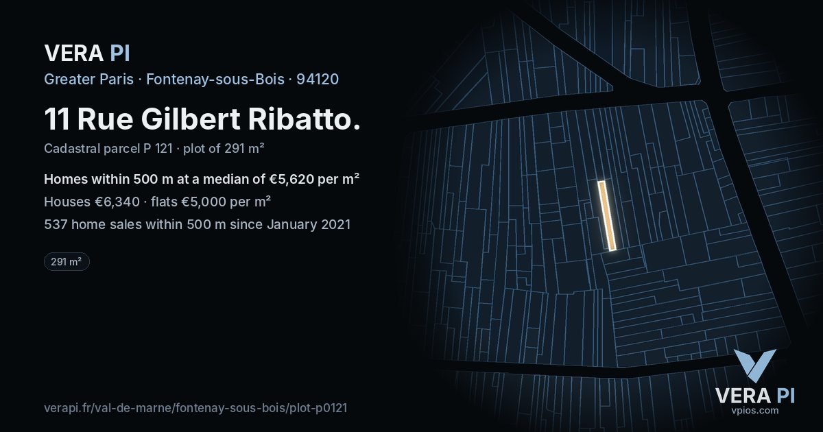 11 Rue Gilbert Ribatto, Fontenay-sous-Bois at night – the plot lit, the parcels around coloured by the prices near them