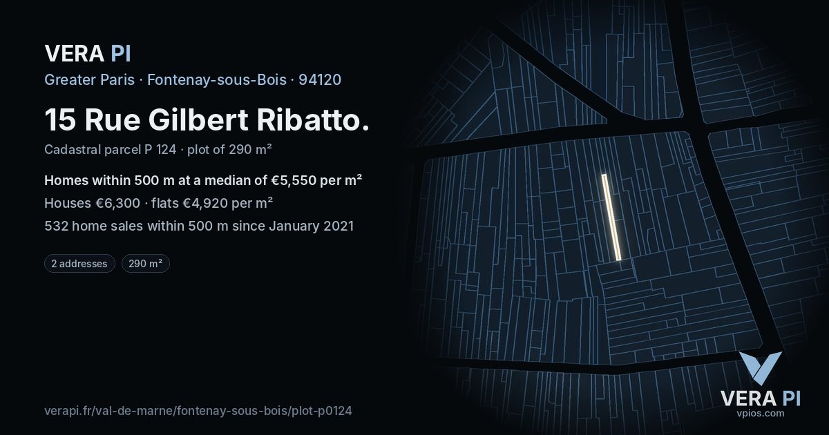 15 Rue Gilbert Ribatto, Fontenay-sous-Bois at night – the plot lit, the parcels around coloured by the prices near them