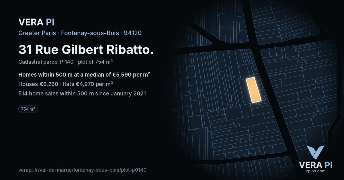 31 Rue Gilbert Ribatto, Fontenay-sous-Bois at night – the plot lit, the parcels around coloured by the prices near them