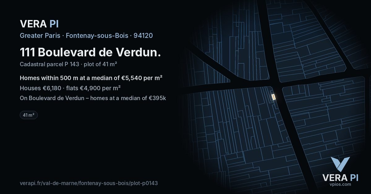 111 Boulevard de Verdun, Fontenay-sous-Bois at night – the plot lit, the parcels around coloured by the prices near them