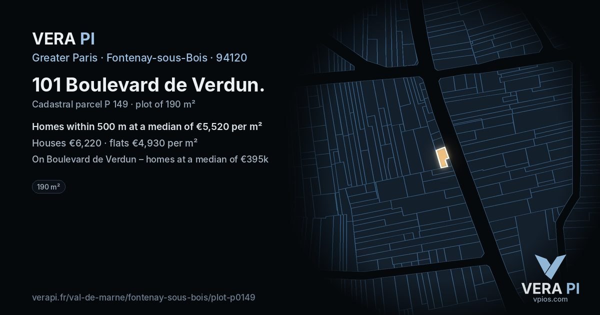101 Boulevard de Verdun, Fontenay-sous-Bois at night – the plot lit, the parcels around coloured by the prices near them