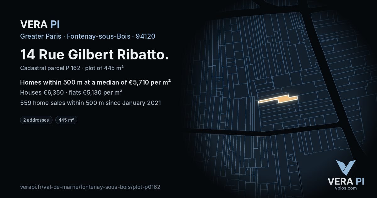 14 Rue Gilbert Ribatto, Fontenay-sous-Bois at night – the plot lit, the parcels around coloured by the prices near them