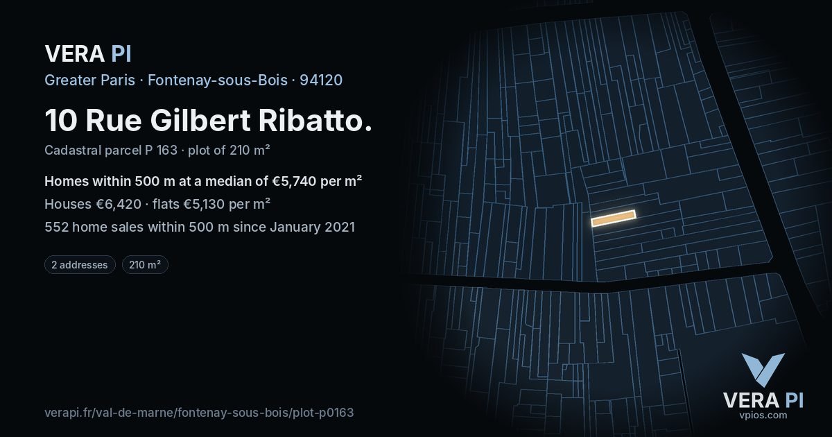 10 Rue Gilbert Ribatto, Fontenay-sous-Bois at night – the plot lit, the parcels around coloured by the prices near them