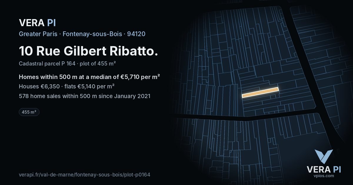 10 Rue Gilbert Ribatto, Fontenay-sous-Bois at night – the plot lit, the parcels around coloured by the prices near them