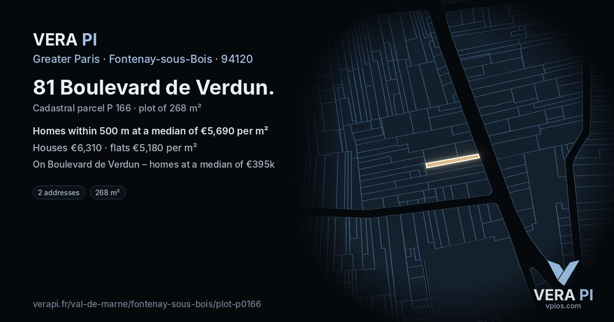 81 Boulevard de Verdun, Fontenay-sous-Bois at night – the plot lit, the parcels around coloured by the prices near them