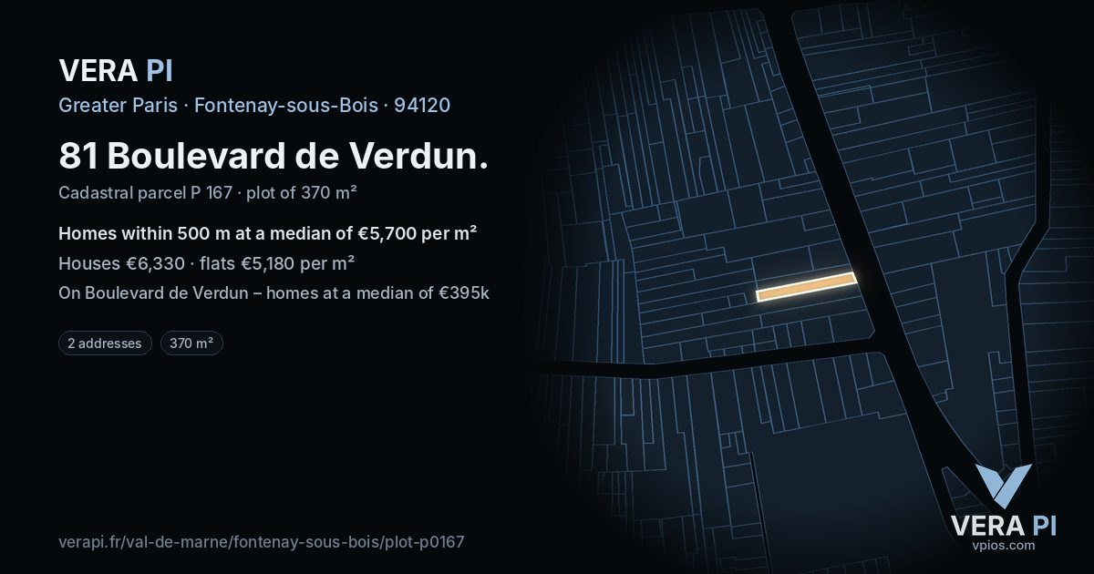 81 Boulevard de Verdun, Fontenay-sous-Bois at night – the plot lit, the parcels around coloured by the prices near them