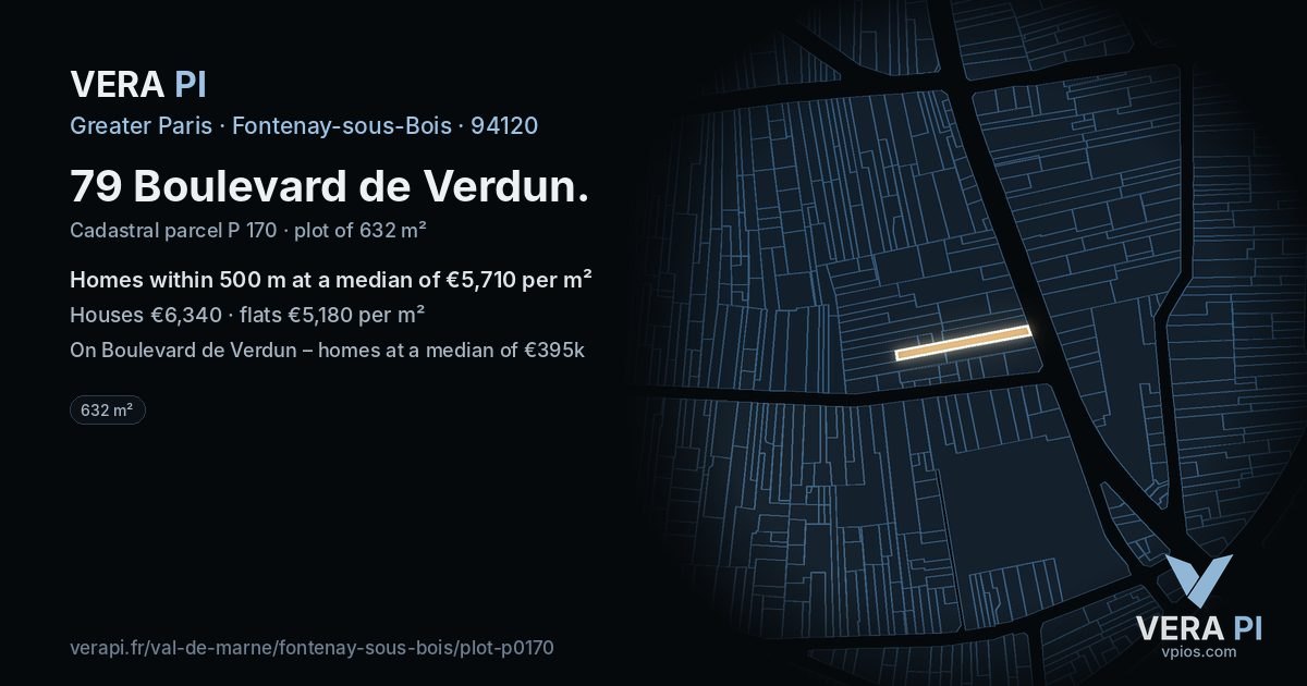 79 Boulevard de Verdun, Fontenay-sous-Bois at night – the plot lit, the parcels around coloured by the prices near them