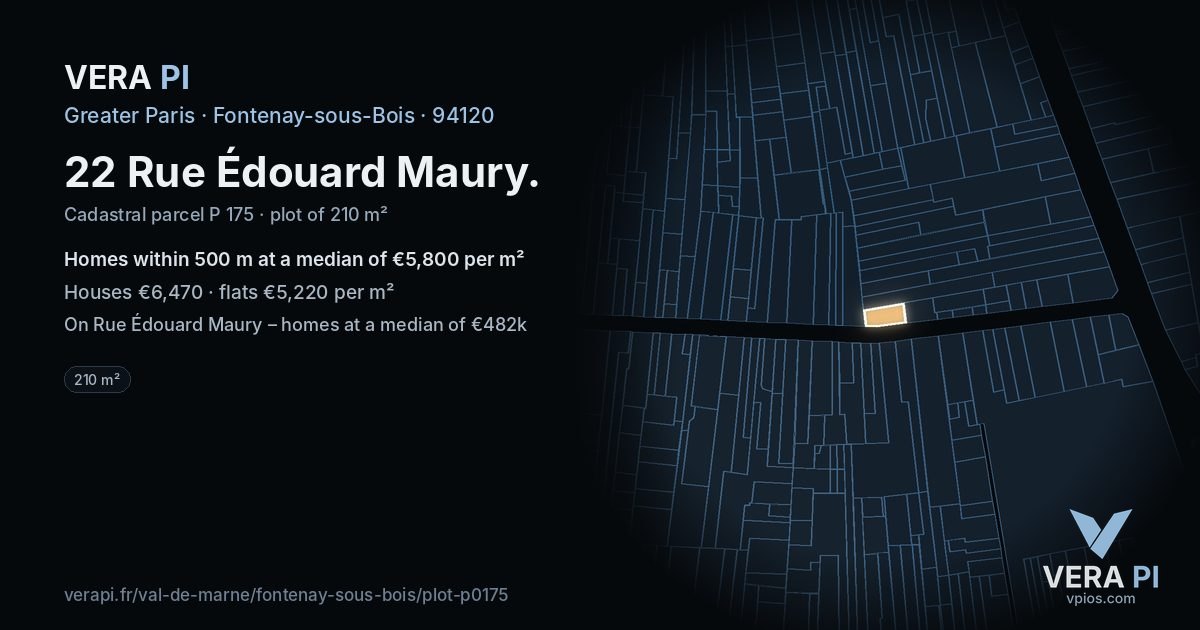 22 Rue Édouard Maury, Fontenay-sous-Bois at night – the plot lit, the parcels around coloured by the prices near them