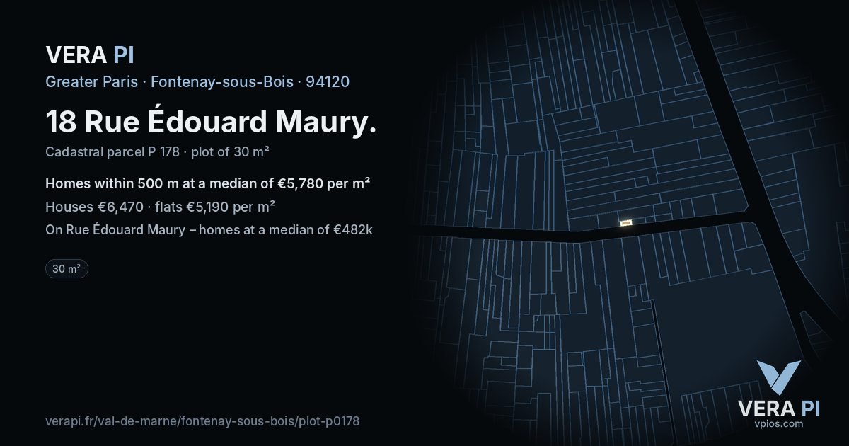 18 Rue Édouard Maury, Fontenay-sous-Bois at night – the plot lit, the parcels around coloured by the prices near them