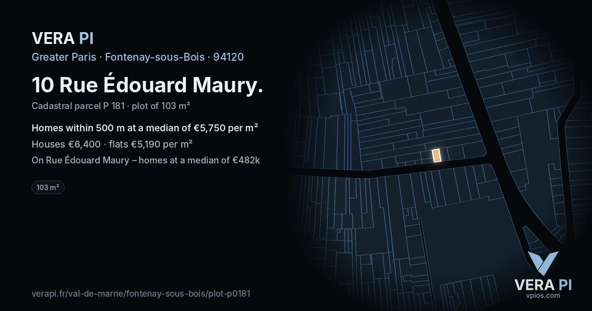 10 Rue Édouard Maury, Fontenay-sous-Bois at night – the plot lit, the parcels around coloured by the prices near them