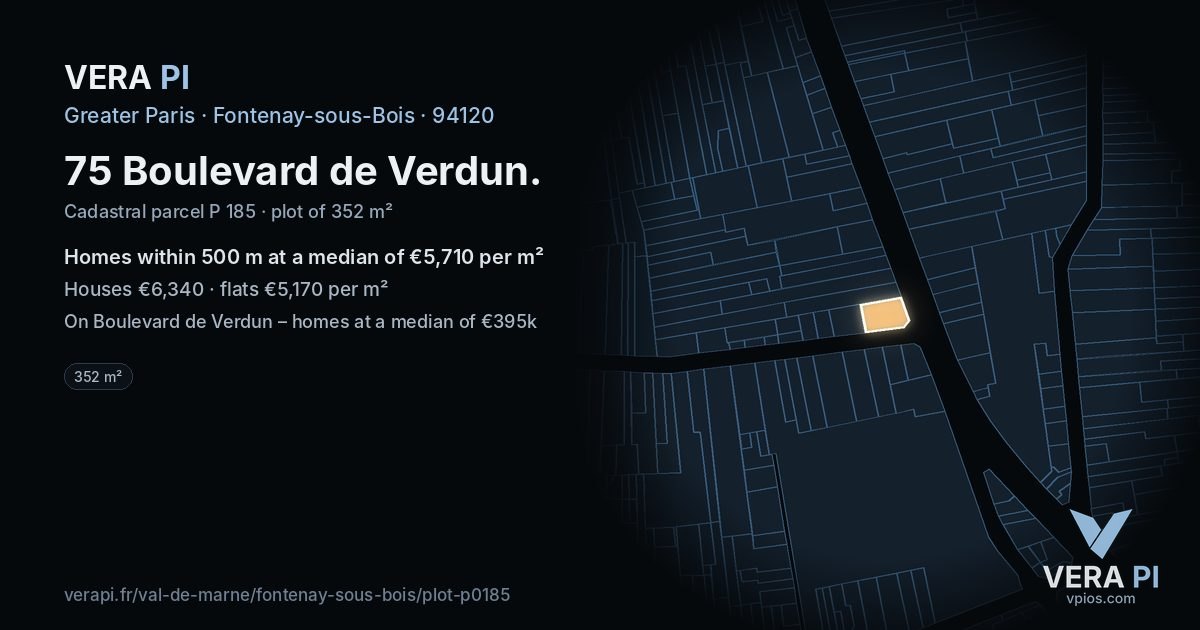 75 Boulevard de Verdun, Fontenay-sous-Bois at night – the plot lit, the parcels around coloured by the prices near them
