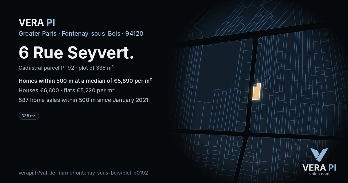 6 Rue Seyvert, Fontenay-sous-Bois at night – the plot lit, the parcels around coloured by the prices near them