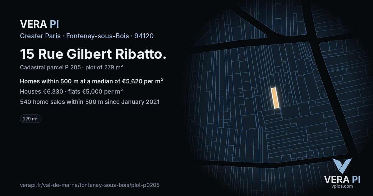 15 Rue Gilbert Ribatto, Fontenay-sous-Bois at night – the plot lit, the parcels around coloured by the prices near them