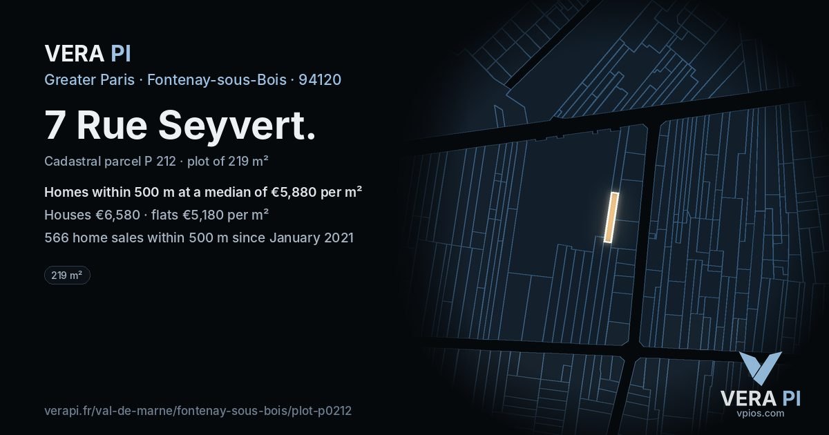 7 Rue Seyvert, Fontenay-sous-Bois at night – the plot lit, the parcels around coloured by the prices near them