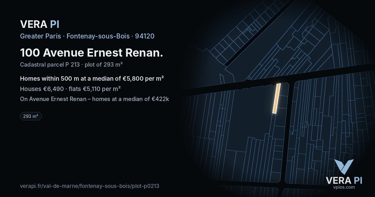 100 Avenue Ernest Renan, Fontenay-sous-Bois at night – the plot lit, the parcels around coloured by the prices near them