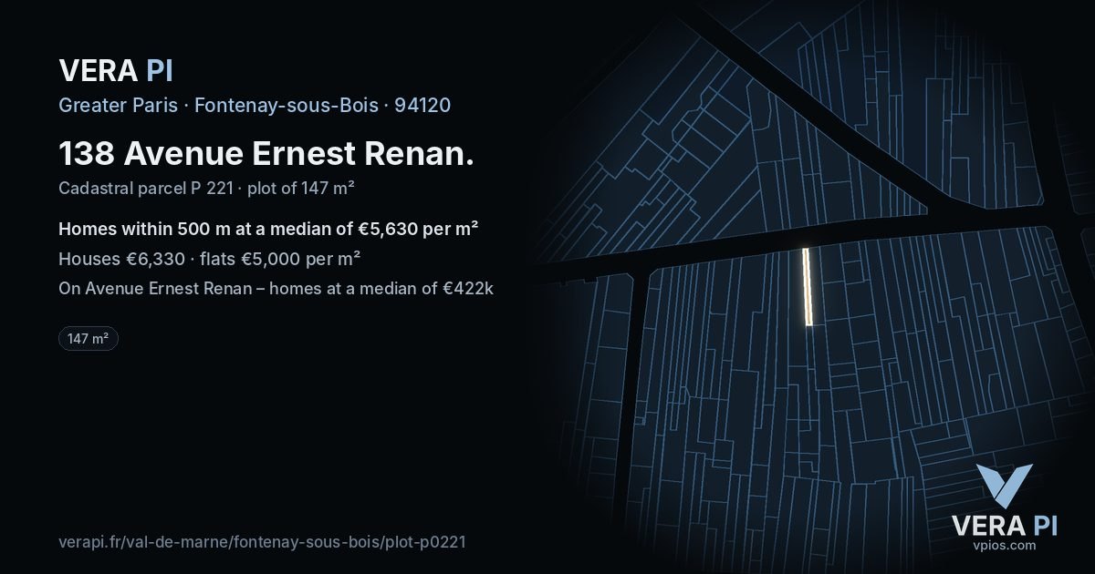 138 Avenue Ernest Renan, Fontenay-sous-Bois at night – the plot lit, the parcels around coloured by the prices near them