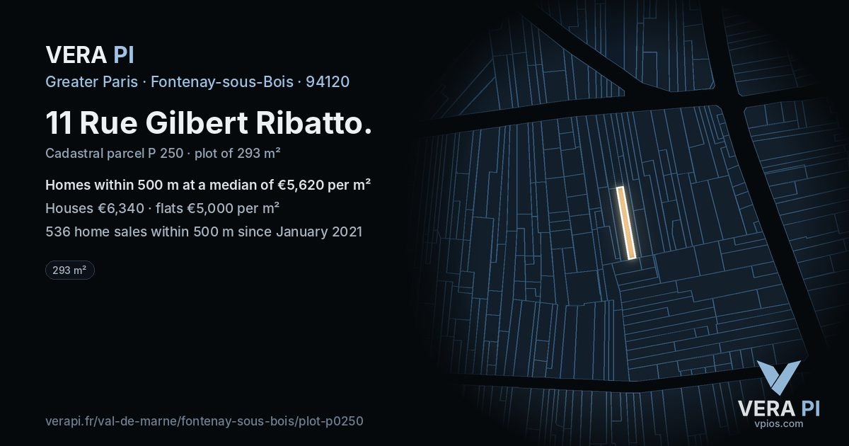 11 Rue Gilbert Ribatto, Fontenay-sous-Bois at night – the plot lit, the parcels around coloured by the prices near them