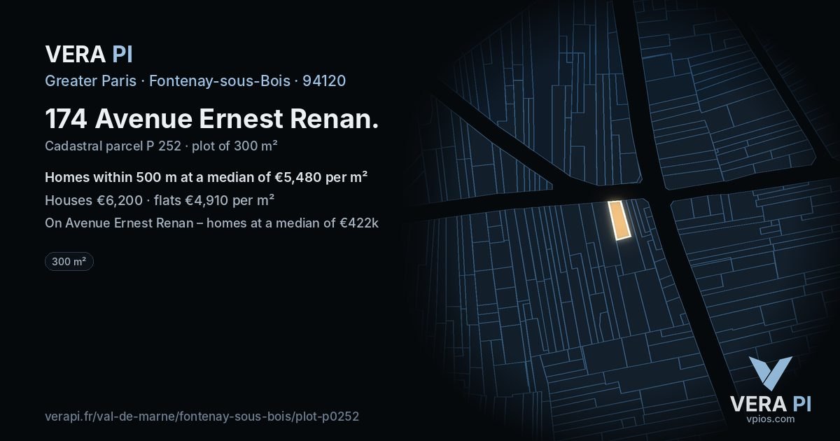 174 Avenue Ernest Renan, Fontenay-sous-Bois at night – the plot lit, the parcels around coloured by the prices near them