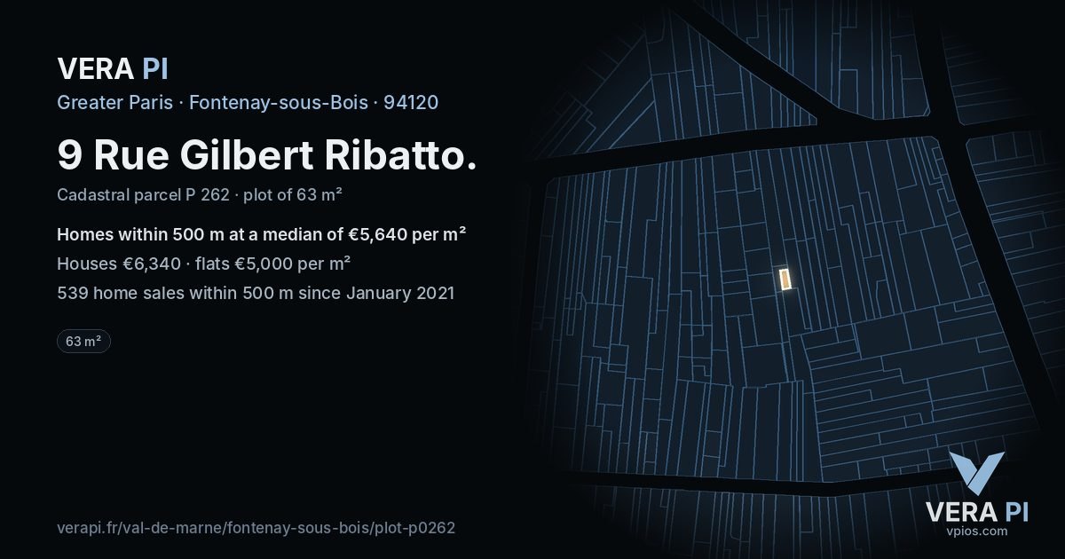 9 Rue Gilbert Ribatto, Fontenay-sous-Bois at night – the plot lit, the parcels around coloured by the prices near them