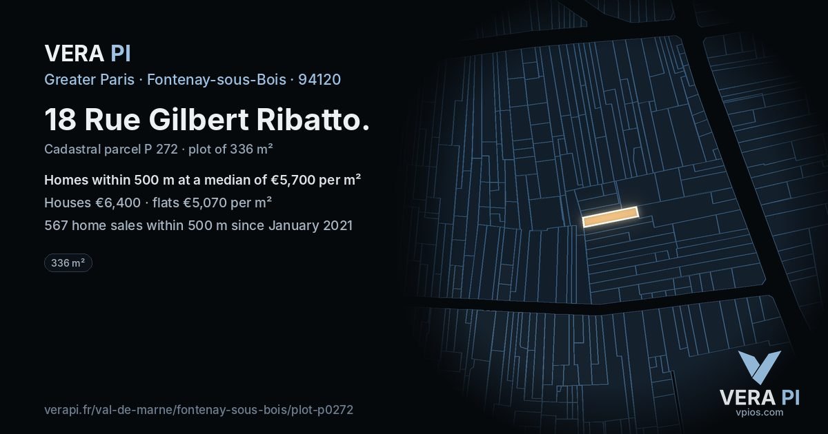 18 Rue Gilbert Ribatto, Fontenay-sous-Bois at night – the plot lit, the parcels around coloured by the prices near them
