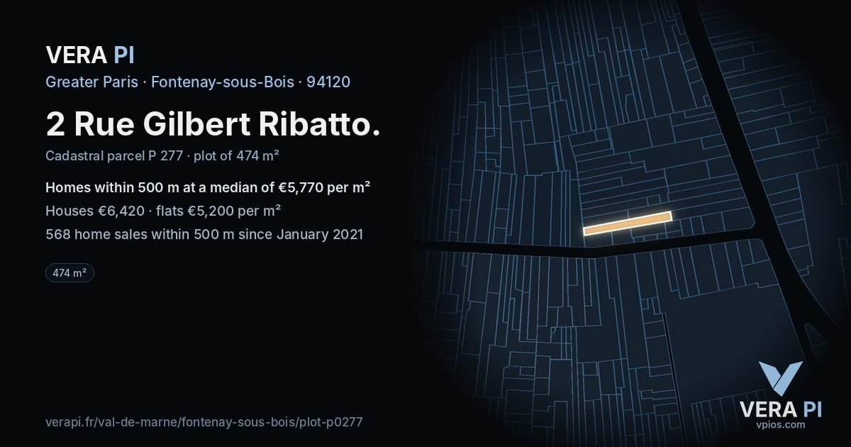 2 Rue Gilbert Ribatto, Fontenay-sous-Bois at night – the plot lit, the parcels around coloured by the prices near them