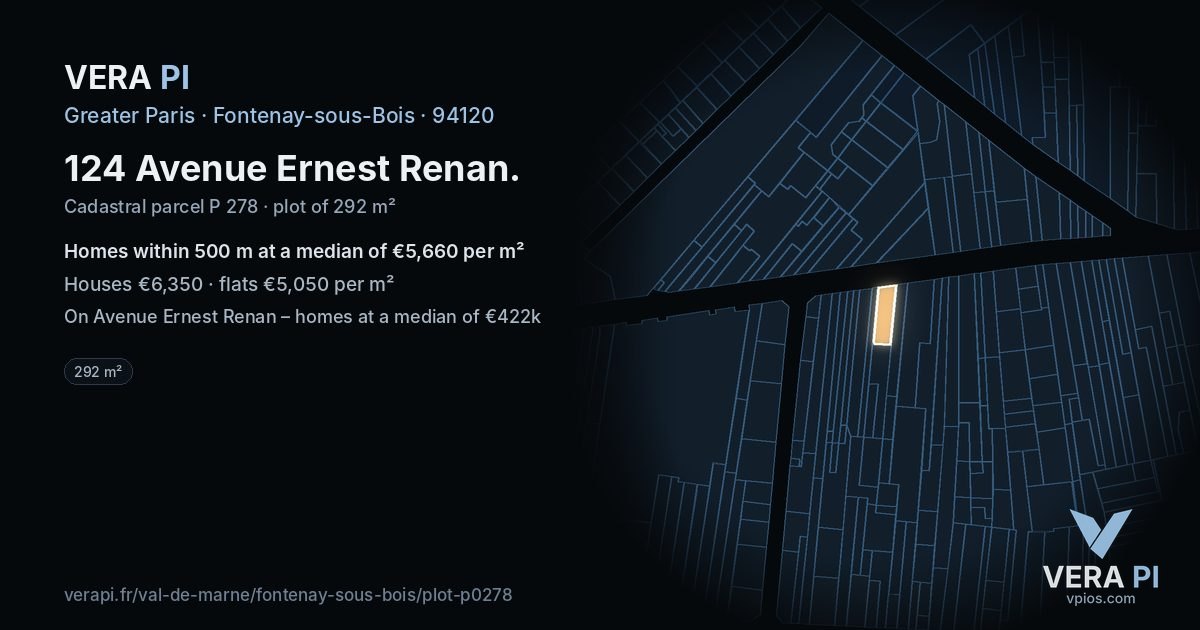 124 Avenue Ernest Renan, Fontenay-sous-Bois at night – the plot lit, the parcels around coloured by the prices near them