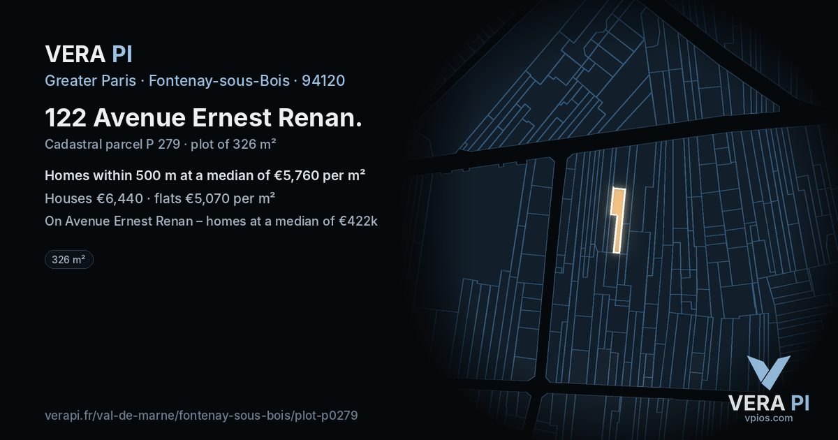122 Avenue Ernest Renan, Fontenay-sous-Bois at night – the plot lit, the parcels around coloured by the prices near them