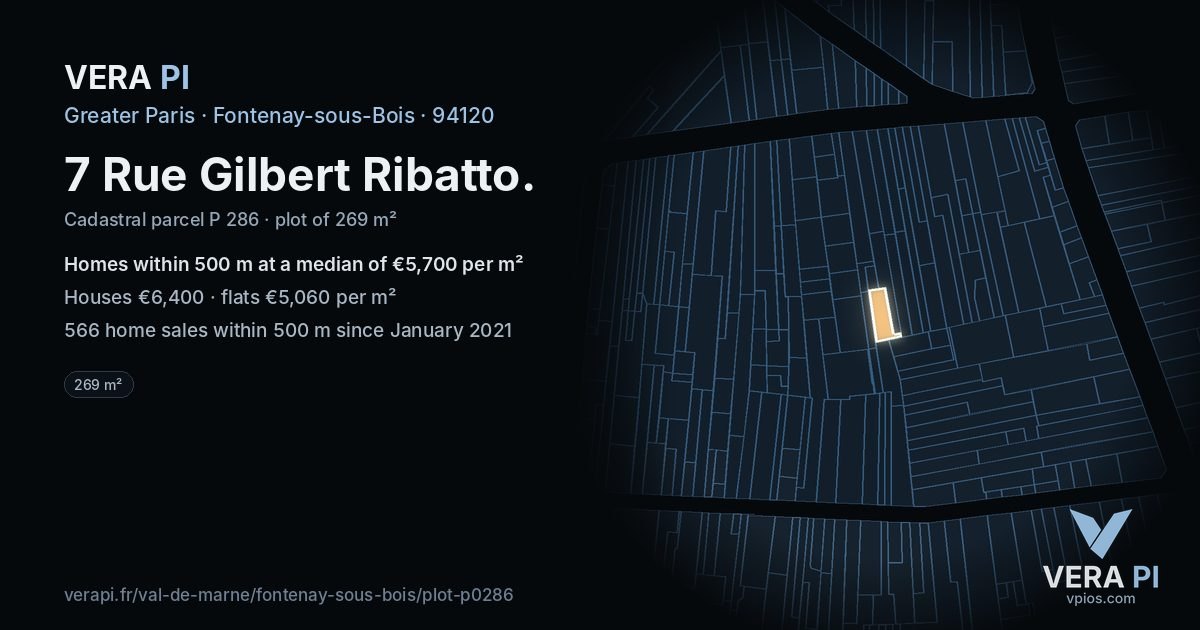 7 Rue Gilbert Ribatto, Fontenay-sous-Bois at night – the plot lit, the parcels around coloured by the prices near them