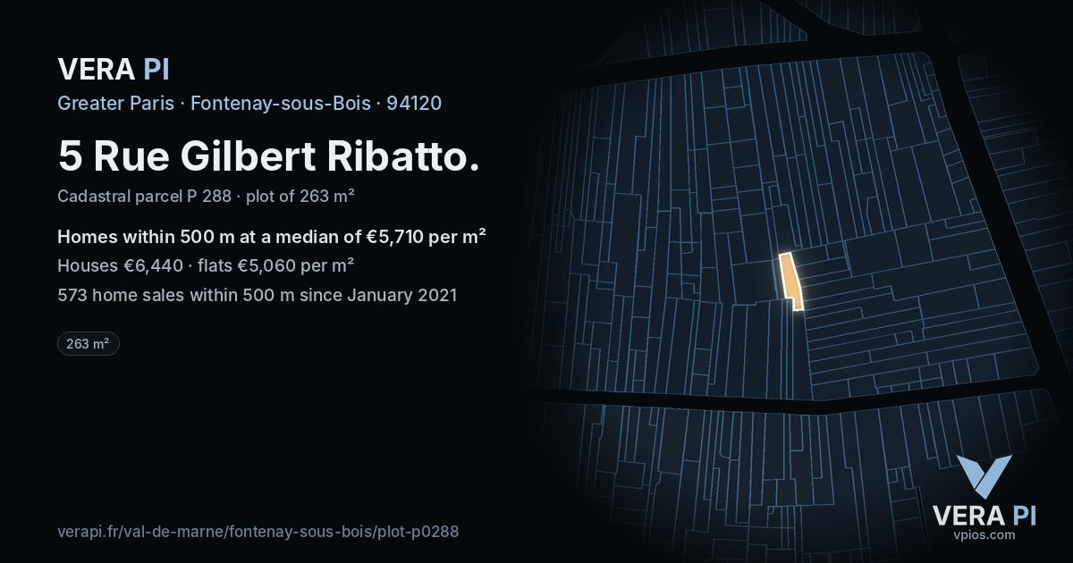 5 Rue Gilbert Ribatto, Fontenay-sous-Bois at night – the plot lit, the parcels around coloured by the prices near them